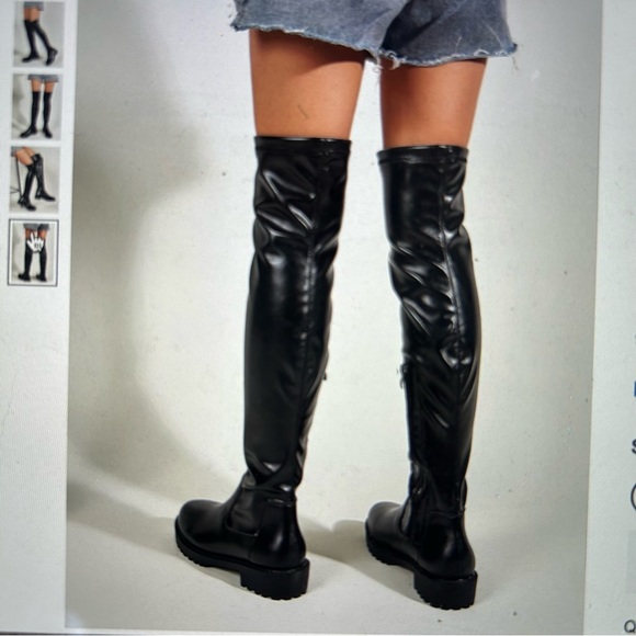 High rise black boots, "minimalist side zipper sock boots" - Picture 5 of 8